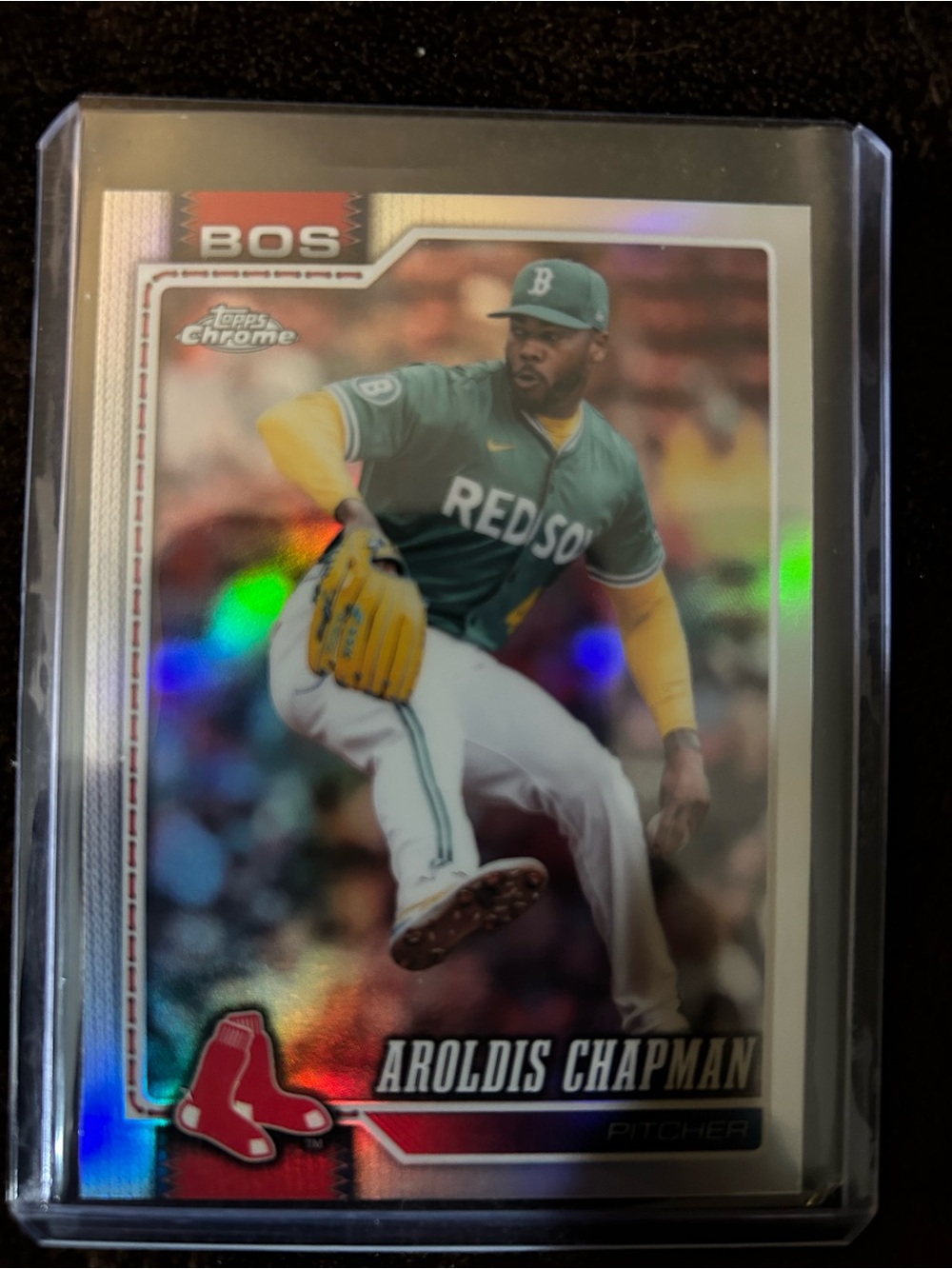 Topps Chrome Aroldis Chapman Green and Yellow Boston Card